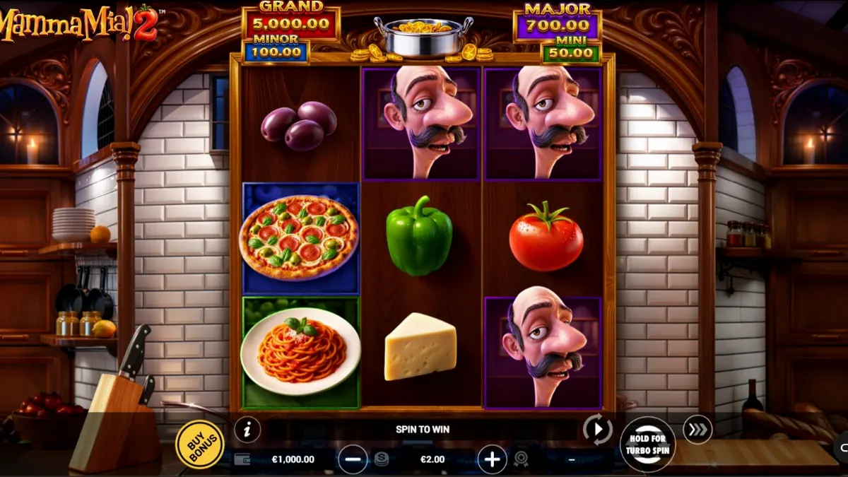 Chef Salvatore di dapur restoran dalam slot Mamma Mia 2